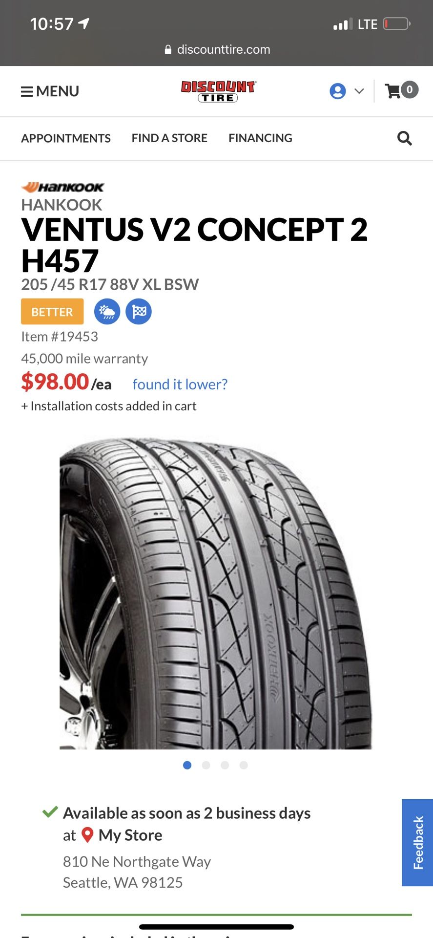 205 /45/17 HANKOOK VENTUS V2 CONCEPT 2
