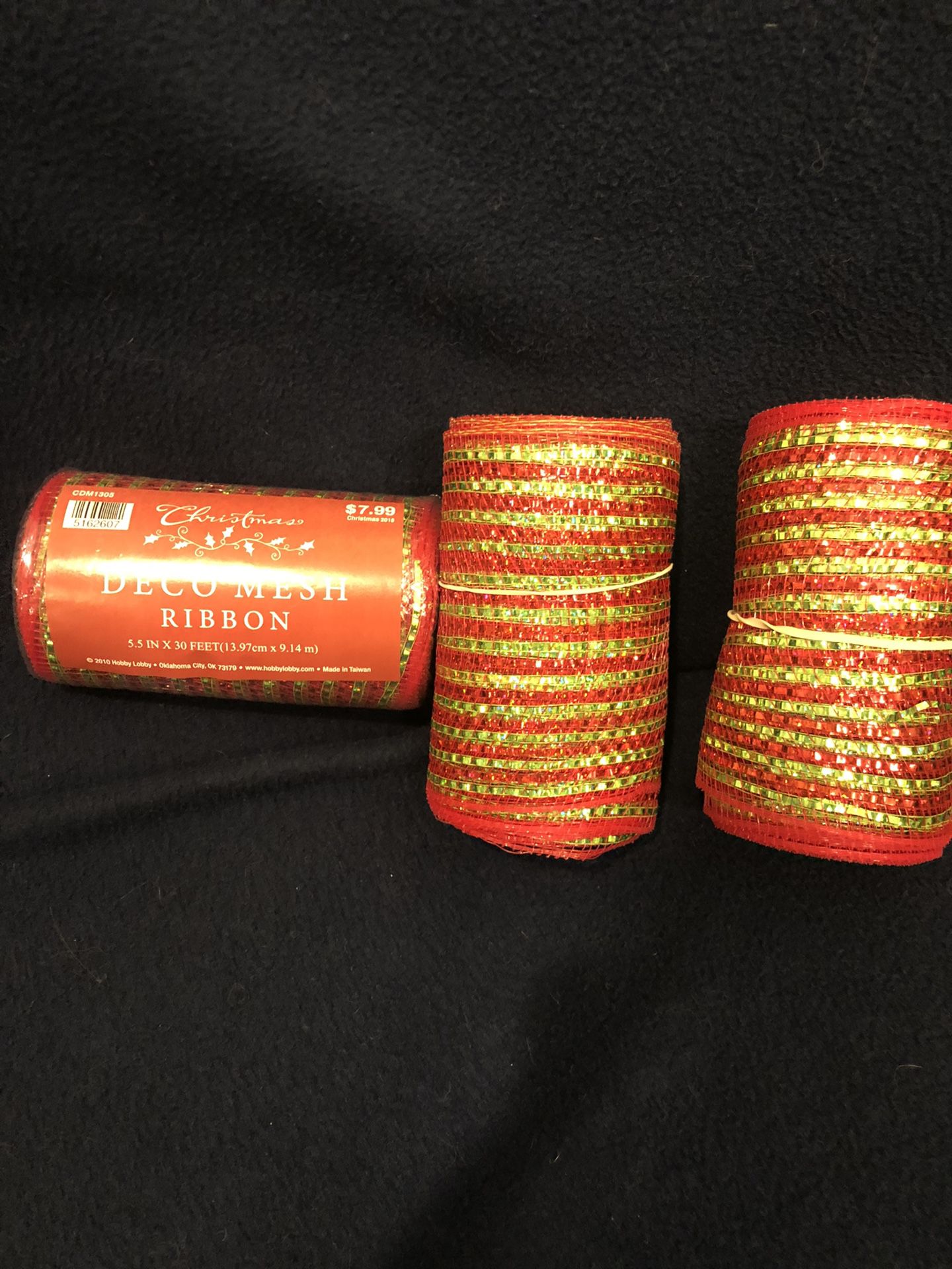 Red & Green Stripe Deco Mesh Ribbon - 3 Rolls