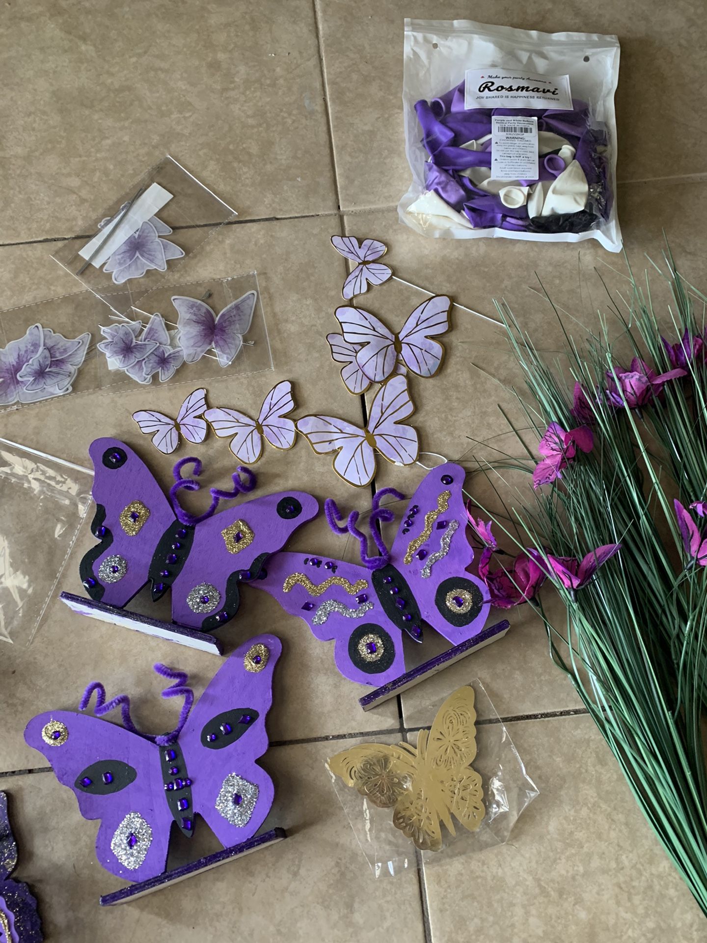 Purple Butterfly Party Decorations Number 1 Balloons