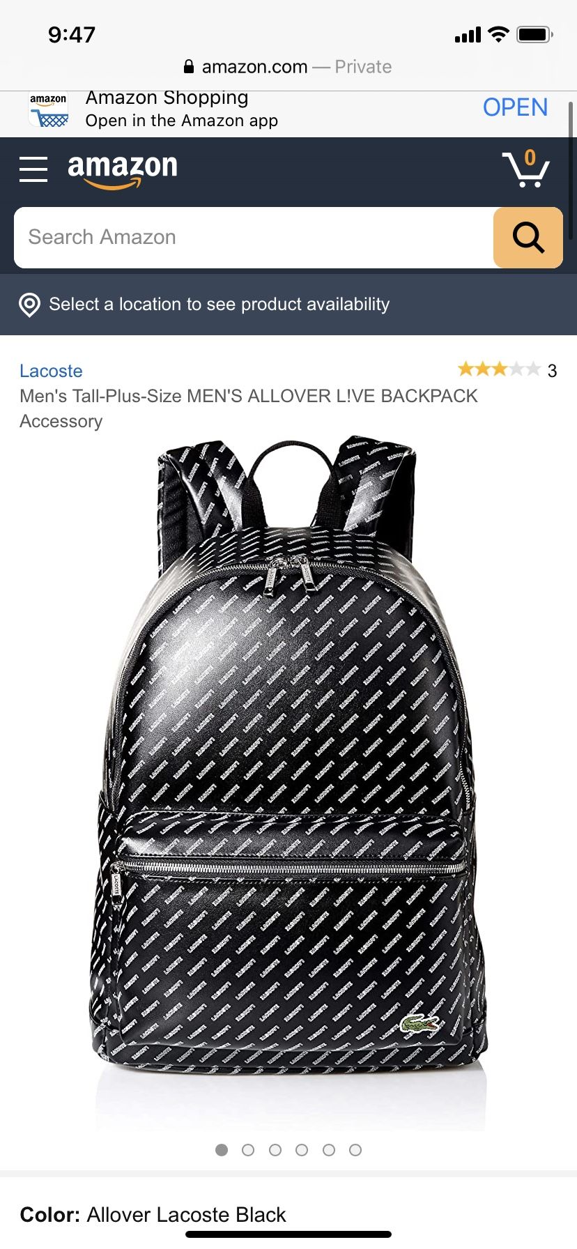 Lacoste black leather backpack