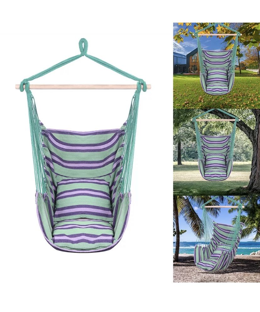 Deluxe Hanging Rope Chair *Canvas Porch Swing/Yard Garden/Patio Hammock * $50/each or 2/$85 Blue/green Stripes