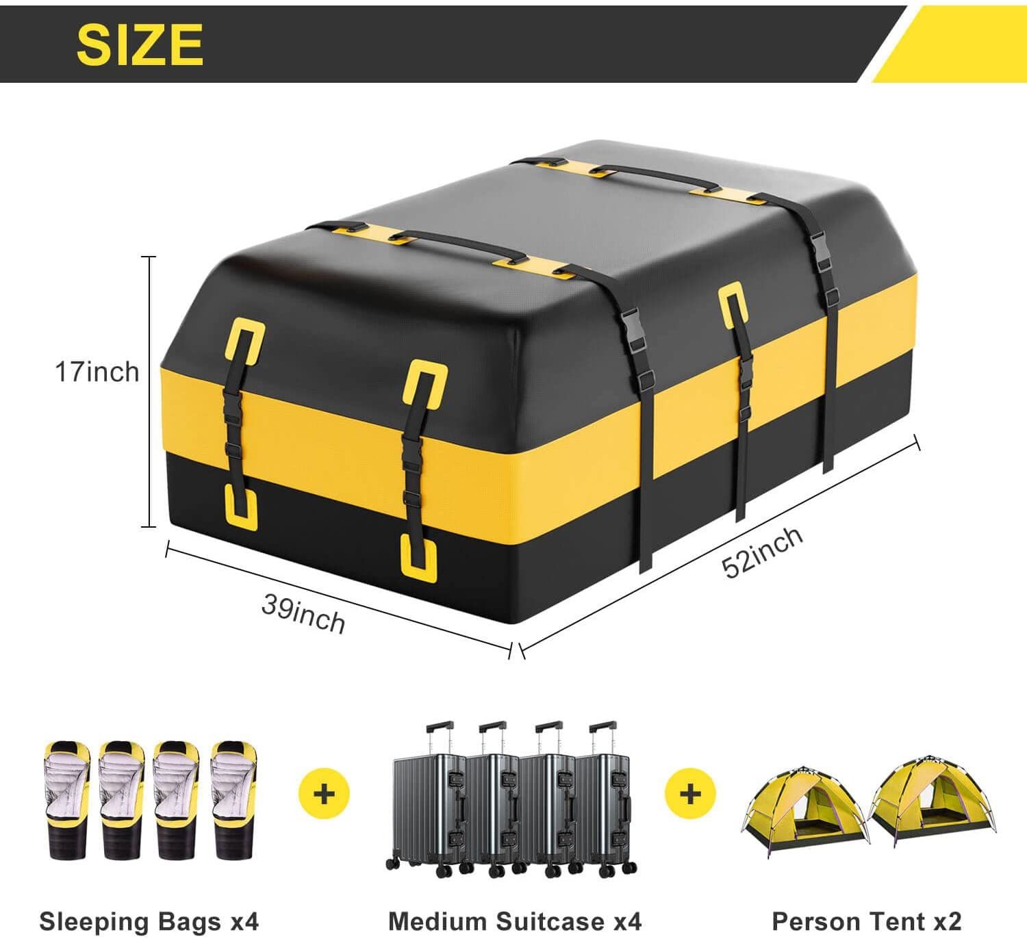 Rooftop Cargo Carrier Bag Car Roof Bag 15/21 Cubic Feet Waterproof for All Vehicle, Include Anti-Slip Mat, Reinforced Straps, Door Hooks, Luggage Lock