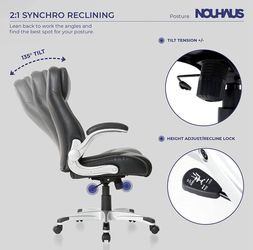 BRAND NEW🔥🔥🔥 NOUHAUS +Posture Ergonomic PU Leather Office Chair. Click5 Lumbar Support with FlipAdjust Armrests. Modern Executive Chair and Compute Thumbnail