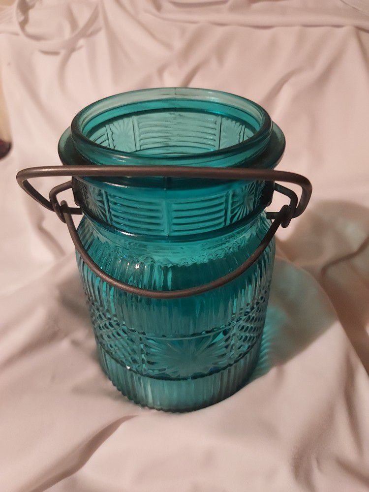 Vintage Avon Hinged Turquoise Blue Fruit Jar I