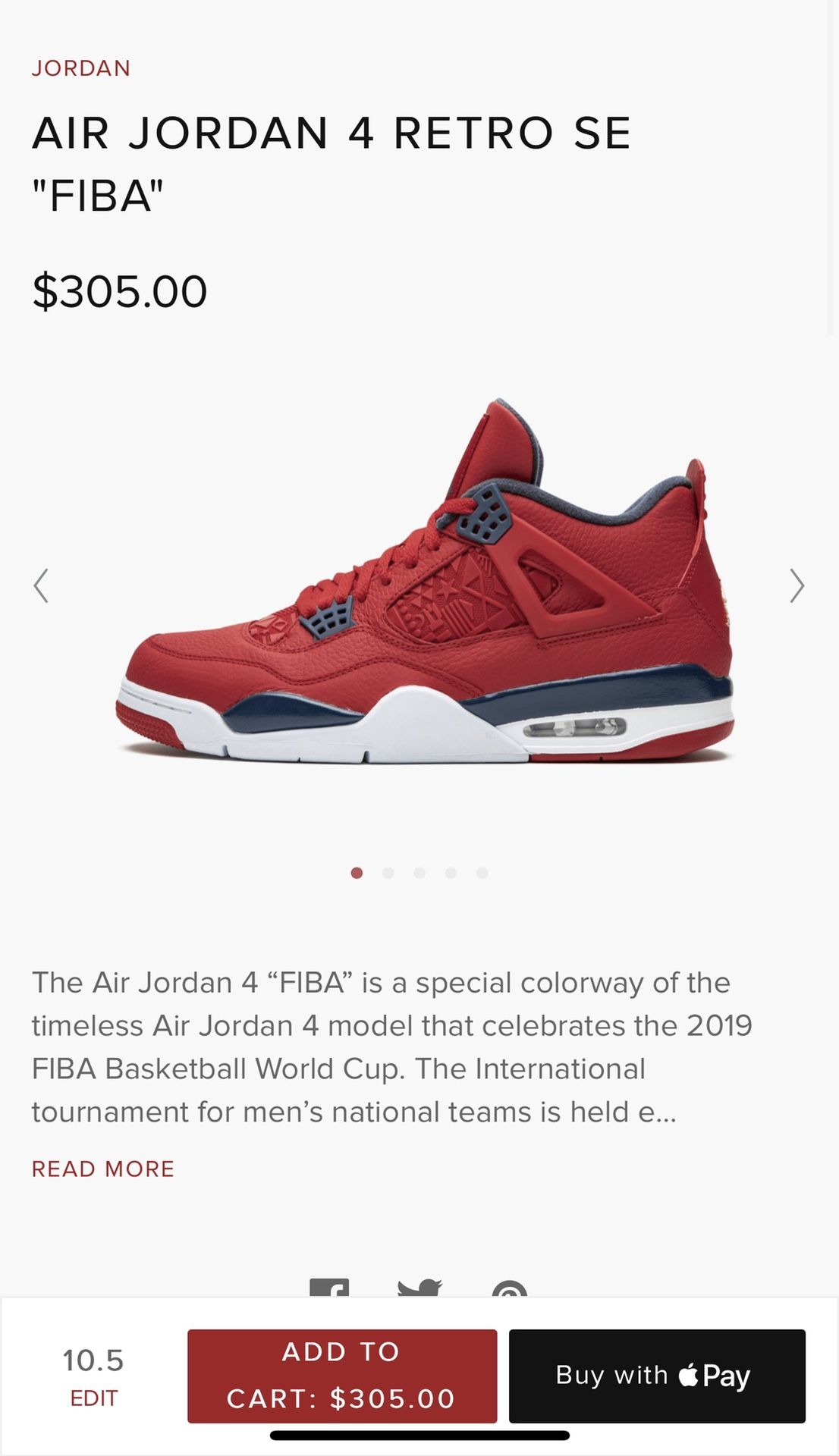 Red Air Jordan 4 Retro SE FIBA!