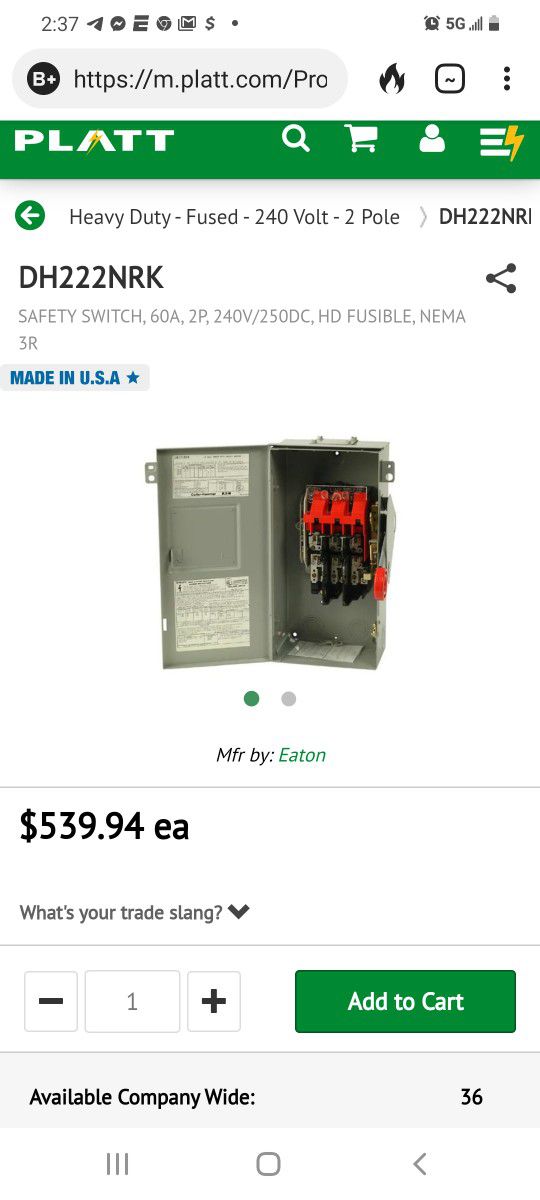 60 AMP, 2-Pole, Heavy Duty Safety Switch, Fusible with Neutral, 240 VAC, 250 VDC, NEMA 3R.