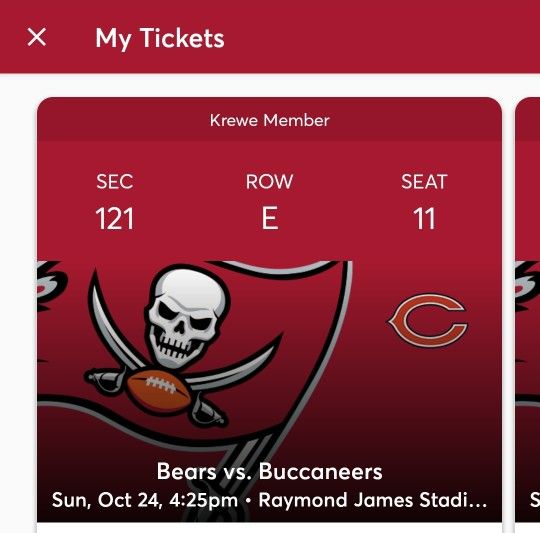 Two Buccaneers Vs Bears Tickets Section 121 Row E