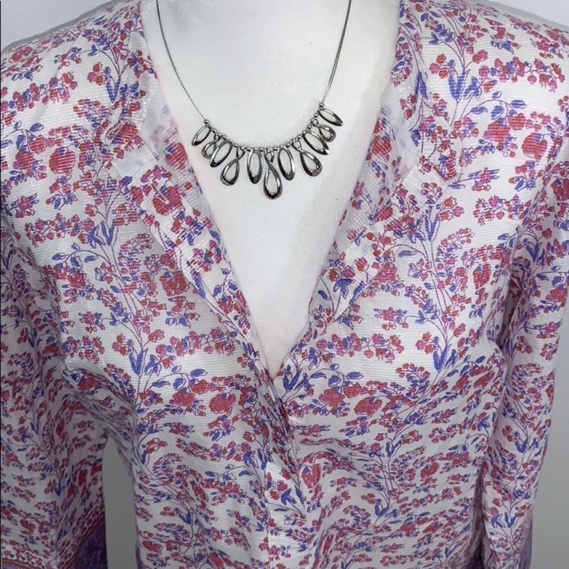J. Crew Iris Block Print Popover Tunic Blouse Size Medium