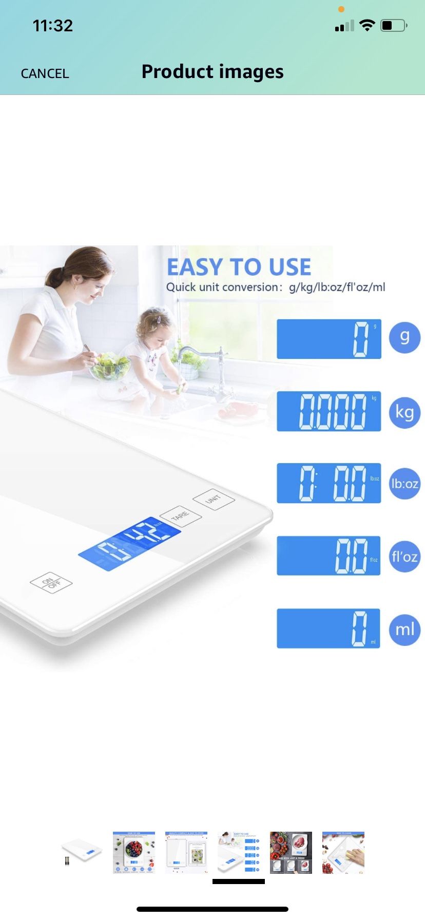 Nicewell Food Scale, 22lb Digital Kitchen White Scale Weight Grams and oz for Cooking Baking, 1g/0.1oz Precise Graduation,Tempered Glass Scale