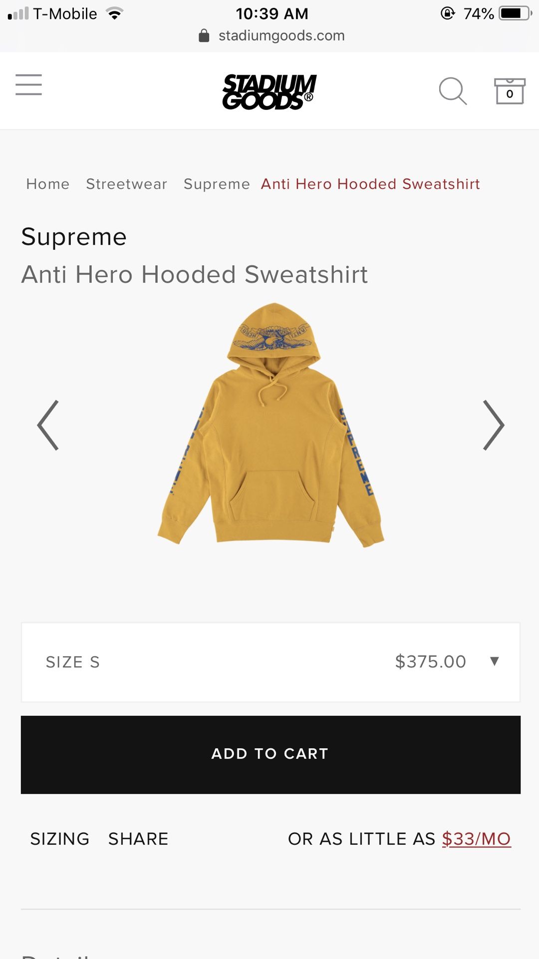 Supreme x Antihero Hooded Sweatshirt Size Medium *RARE*