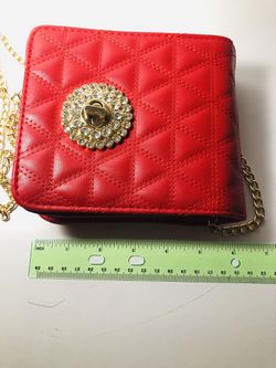Red Evening Bag, Long Gold Chain Strap NWOT Thumbnail