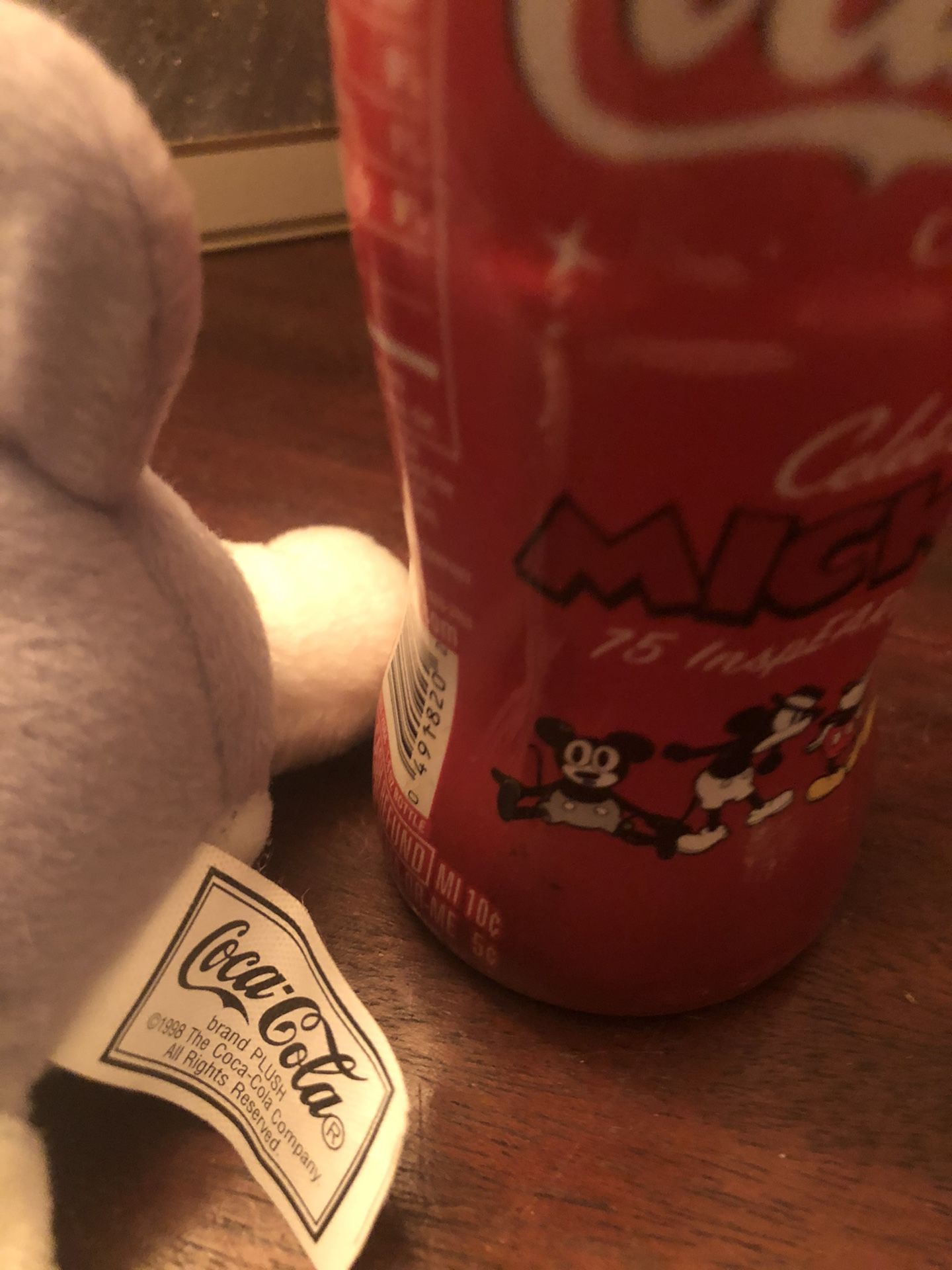Vintage 1998 Coca Cola husky Plush & New/ Never Opened 75th Mickey Anniversary 8 Oz Bottle- Good Condition - See Pics! Good Deal!