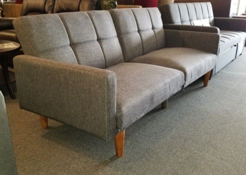 Brand New Grey Linen Futon Sofa Bed (New In Box) 