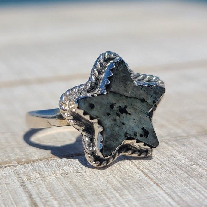 Star - Larvikite Black Moonstone - Norway 925 Ring