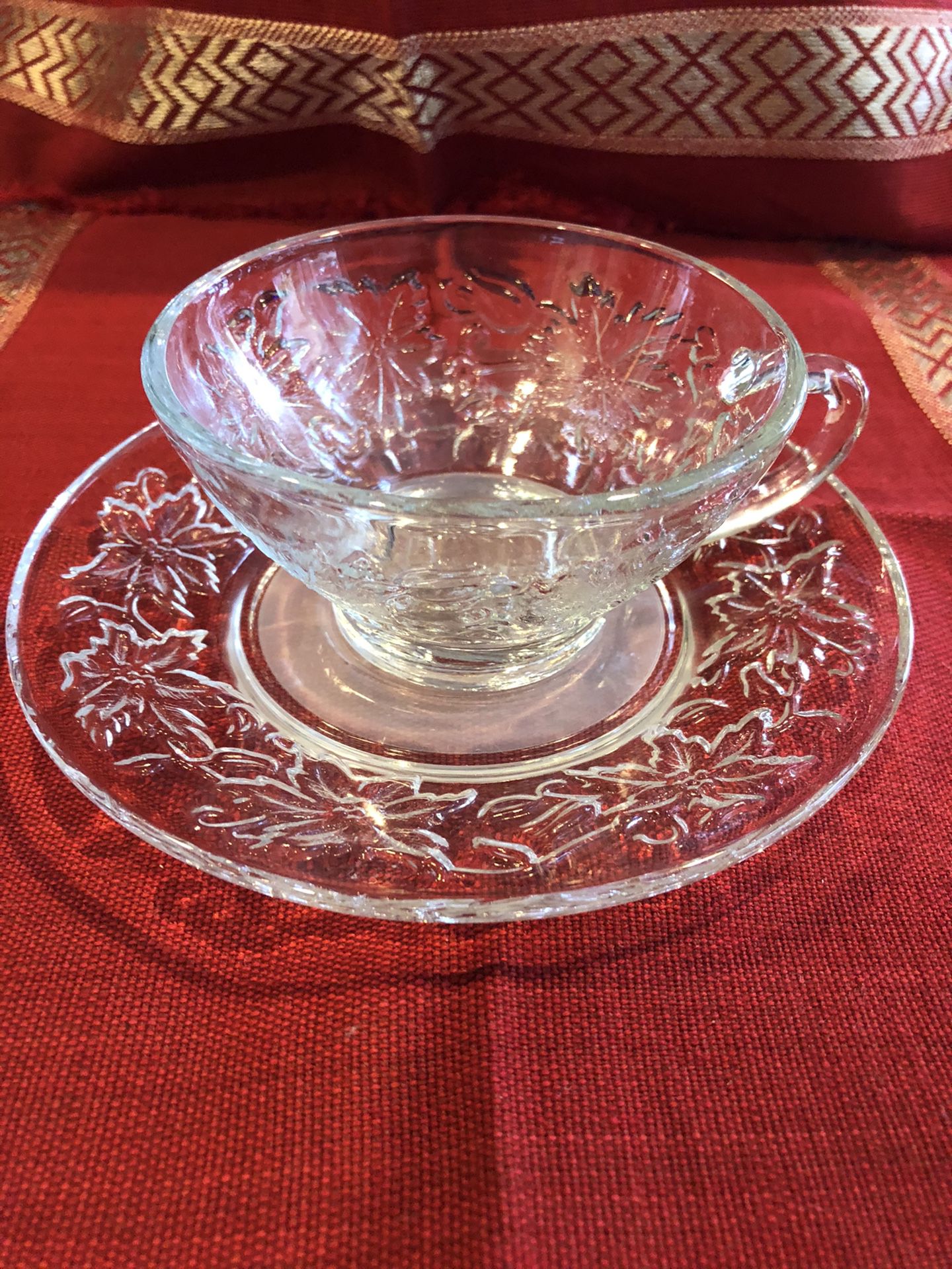 Princess House Poinsettia Teacups and Plate Set