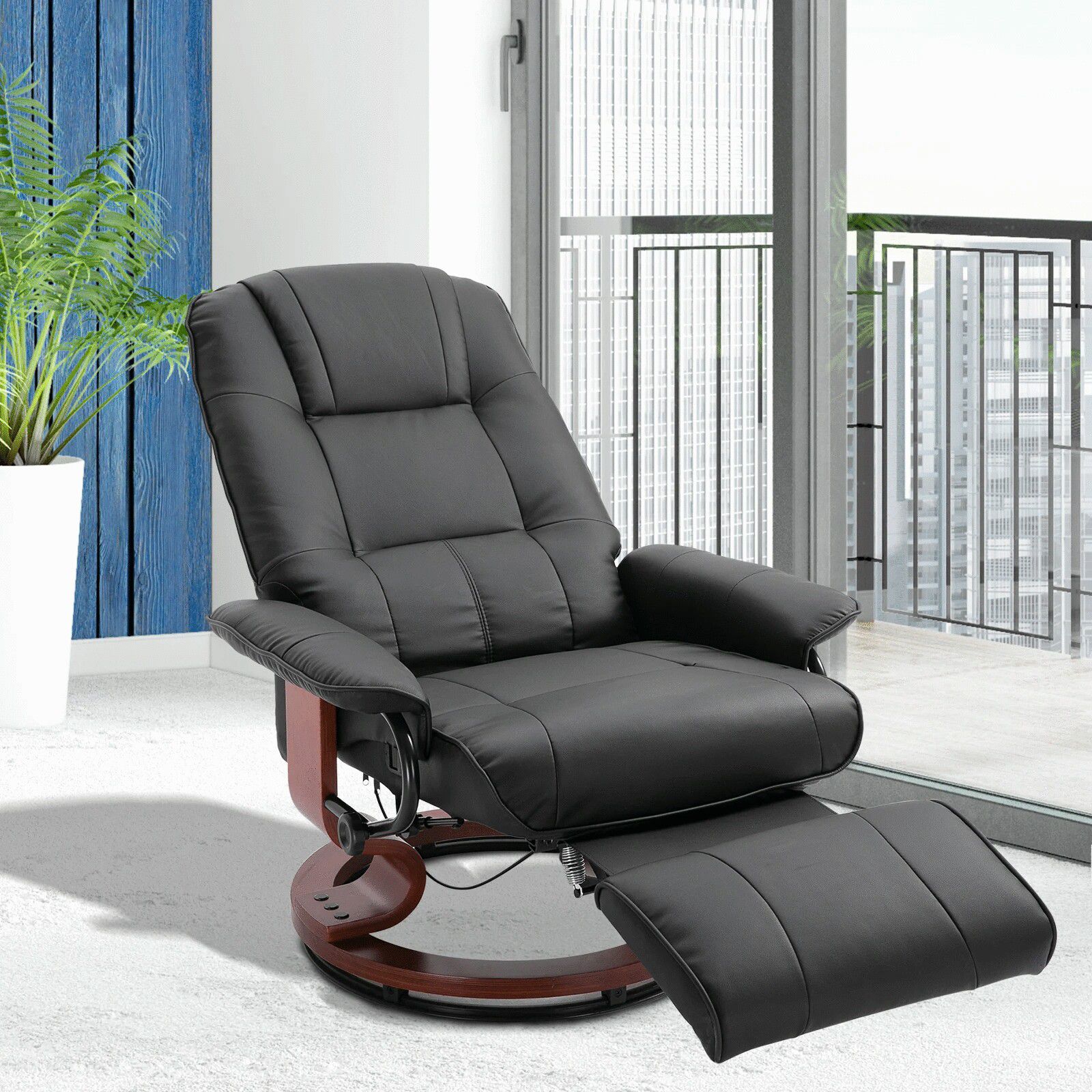 Faux Leather Adjustable Manual Traditional Swivel Base Recliner Chàír with Footrest