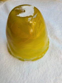Spanish Blown Glass Hand Applied Cold Paint Process Lemon Yellow Drip Vase Bowl Thumbnail