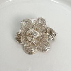 Vintage Sterling Silver 3D Flower Brooch Pin Thumbnail