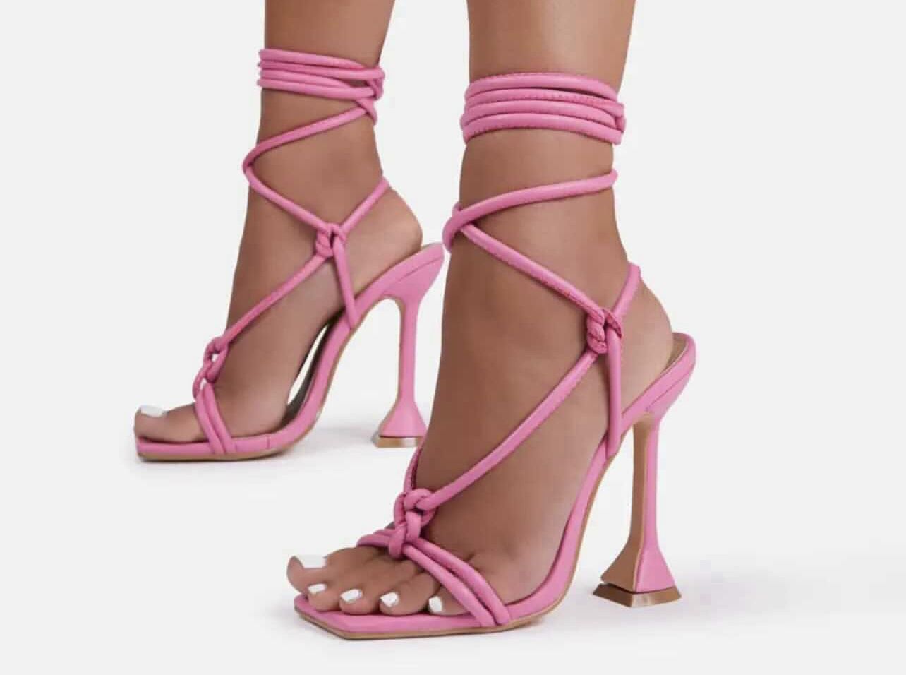 Pink Squarebottom Laceup Heels