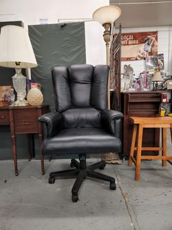 Black Leather High Back Computer/Office Chair (100% Top Grain Leather) Thumbnail
