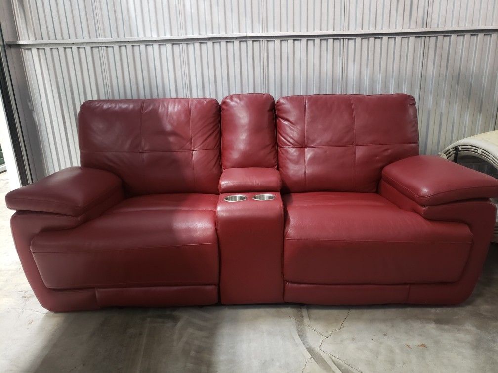 RECLINING RED LEATHER SOFA
