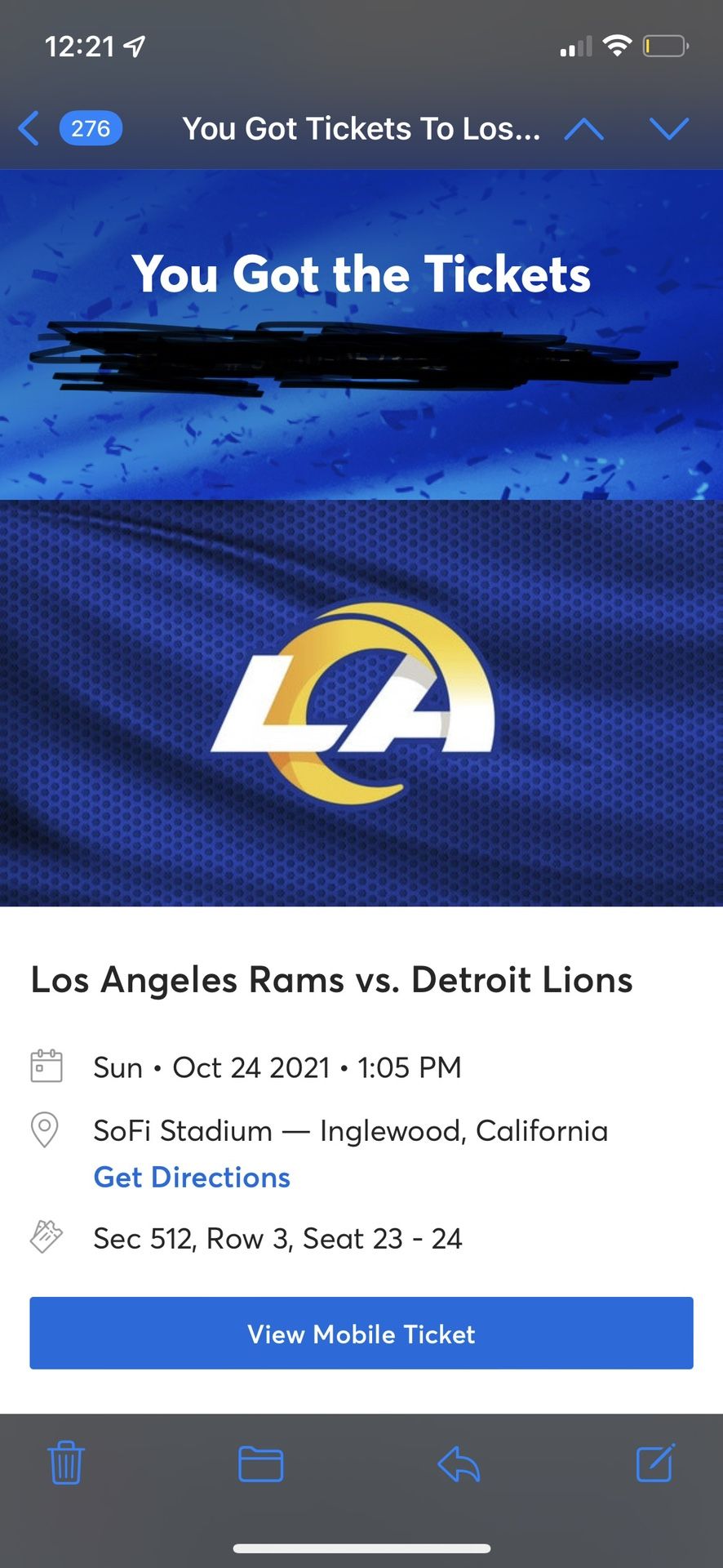 Rams Vs Lions 2 Tickets 10/24 @ 1pm