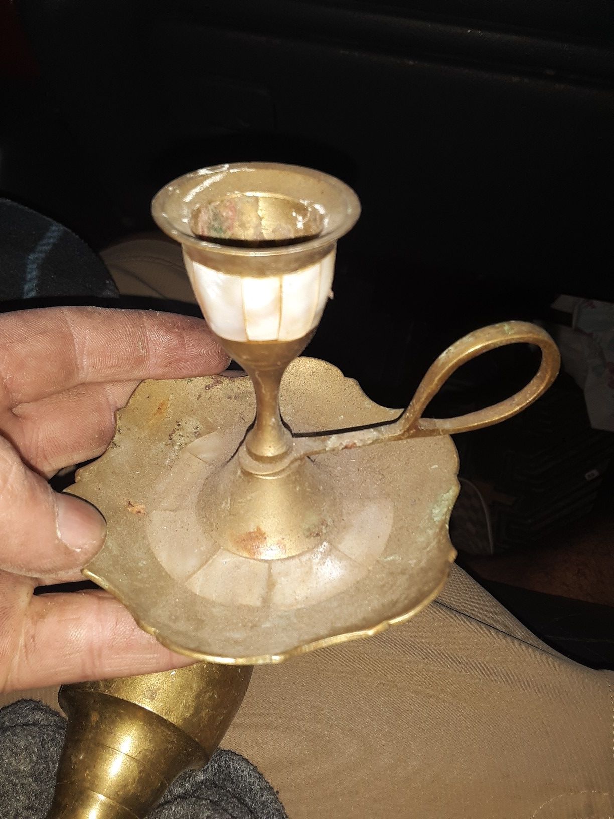 Old vintage indian brass 5 inch genie lamps and candle holder and pot