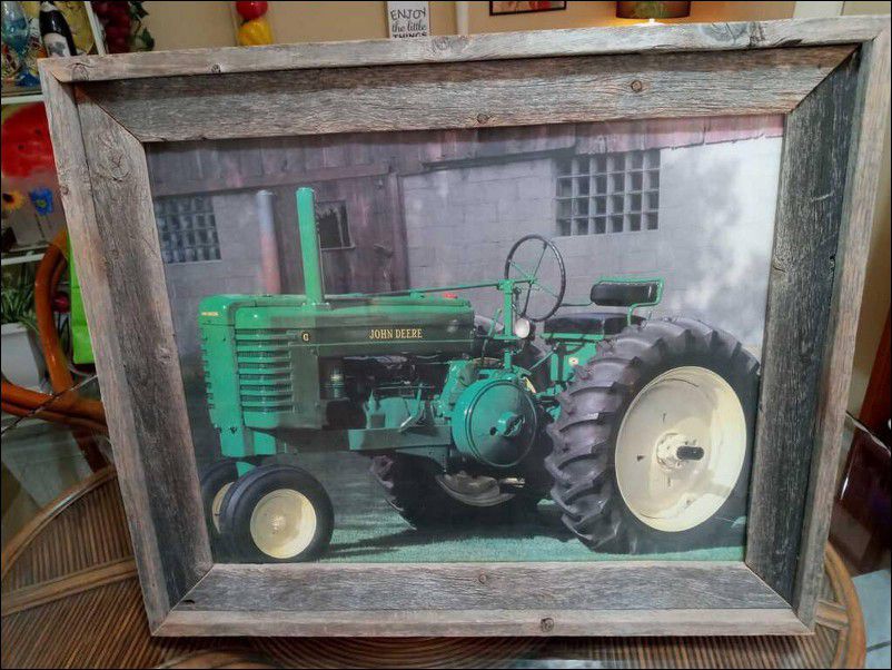 John Deere Tractor Picture  In BarnWood Frame