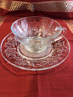 Princess House Poinsettia Teacups and Plate Set Thumbnail