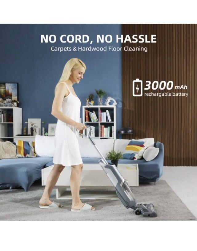 Cordless Vacuum Cleaner and Mop for Hardwood Floor and Area Rugs, Self Cleaning Wet-Dry Floor Cleaner with Dual Tank Techonology, Water Spray, Voice A