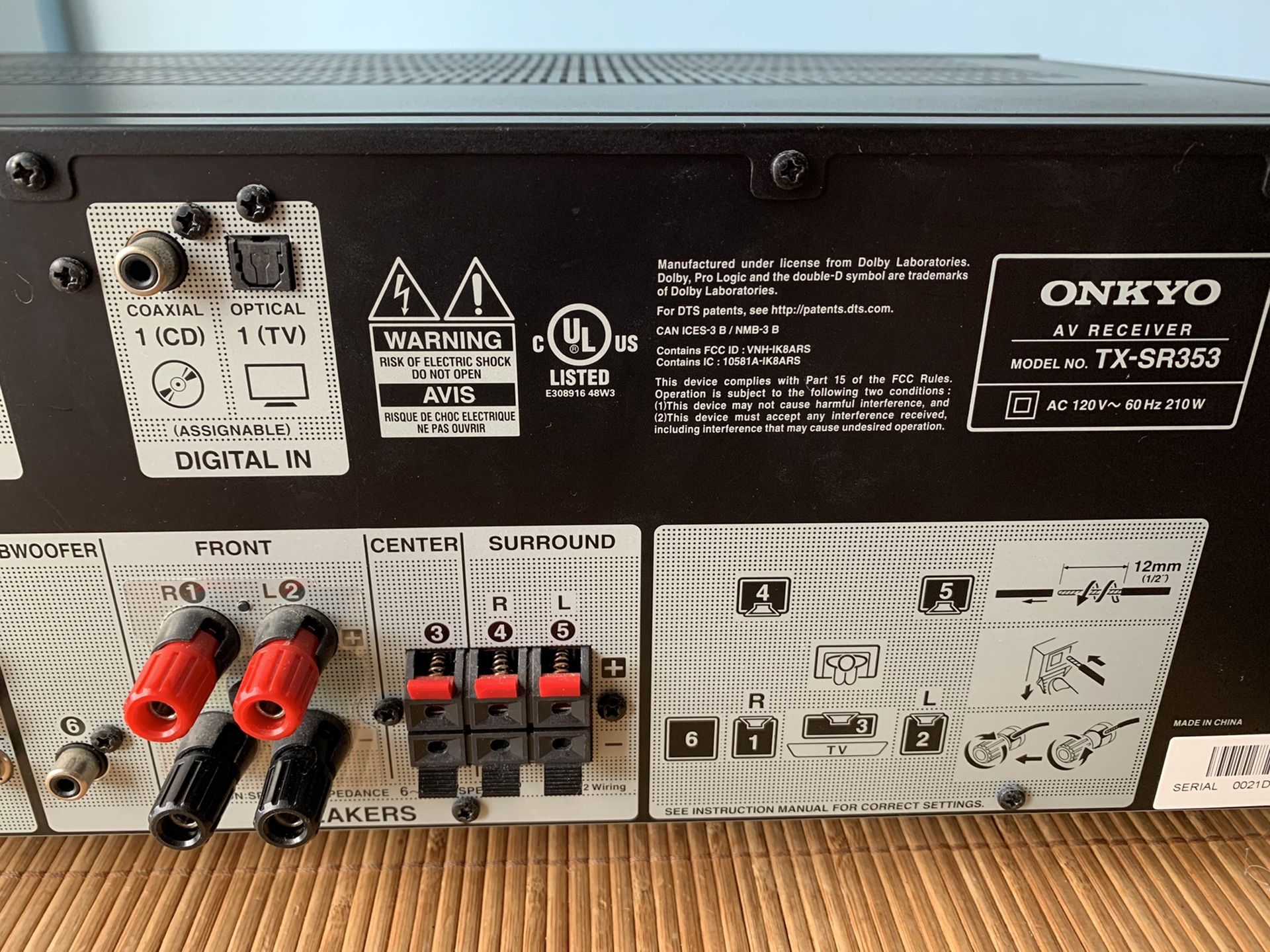 Onkyo TXSR353 AV Receiver Networking (WiFi, AirPlay, Bluetooth) for