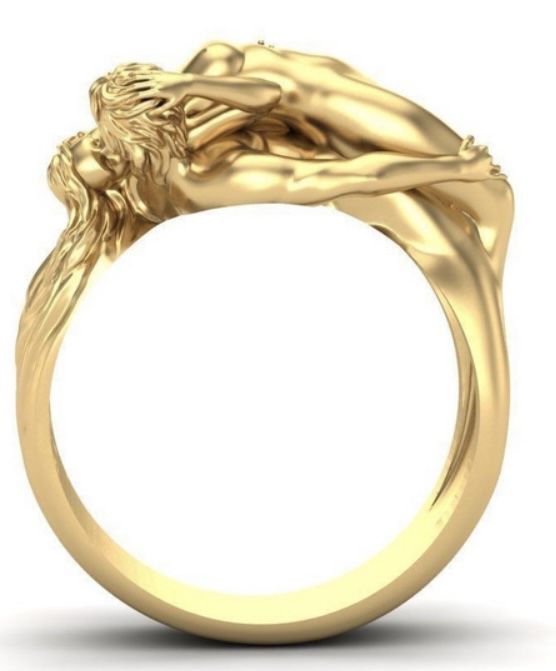 New size 6 ring couple kissing 18 karat gold plated over silver