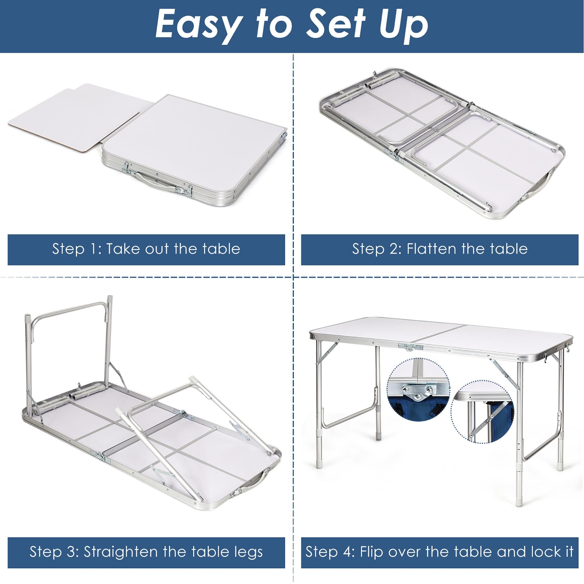 Costway Adjustable Camping Table Aluminum w/ Storage Organizer Dark Blue
