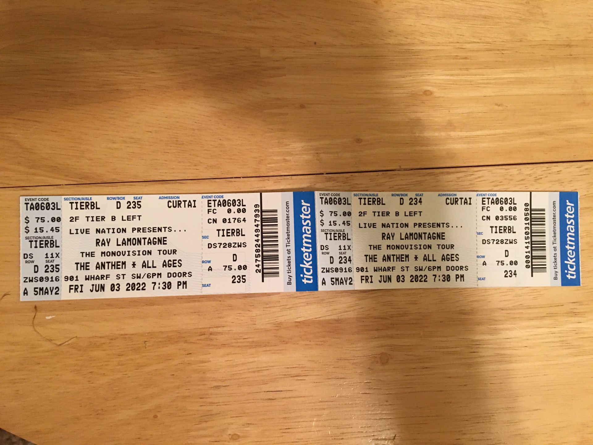 2 Ray LaMontagne Tickets for June 3rd at Anthem.