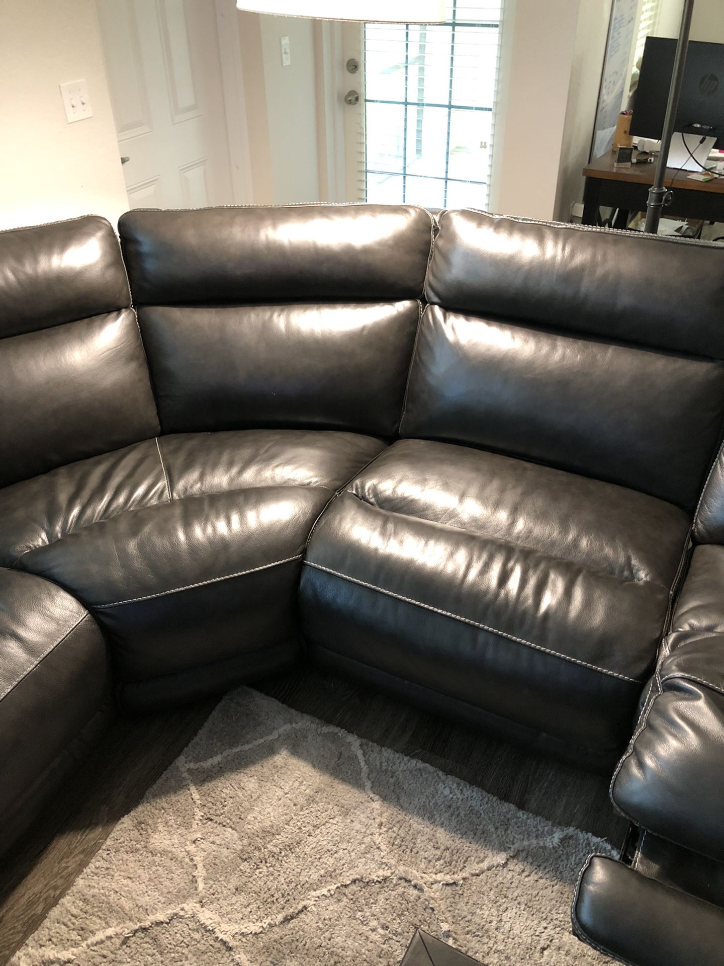 Ty Gable Pewter Leather Couch (6) Pieces Total