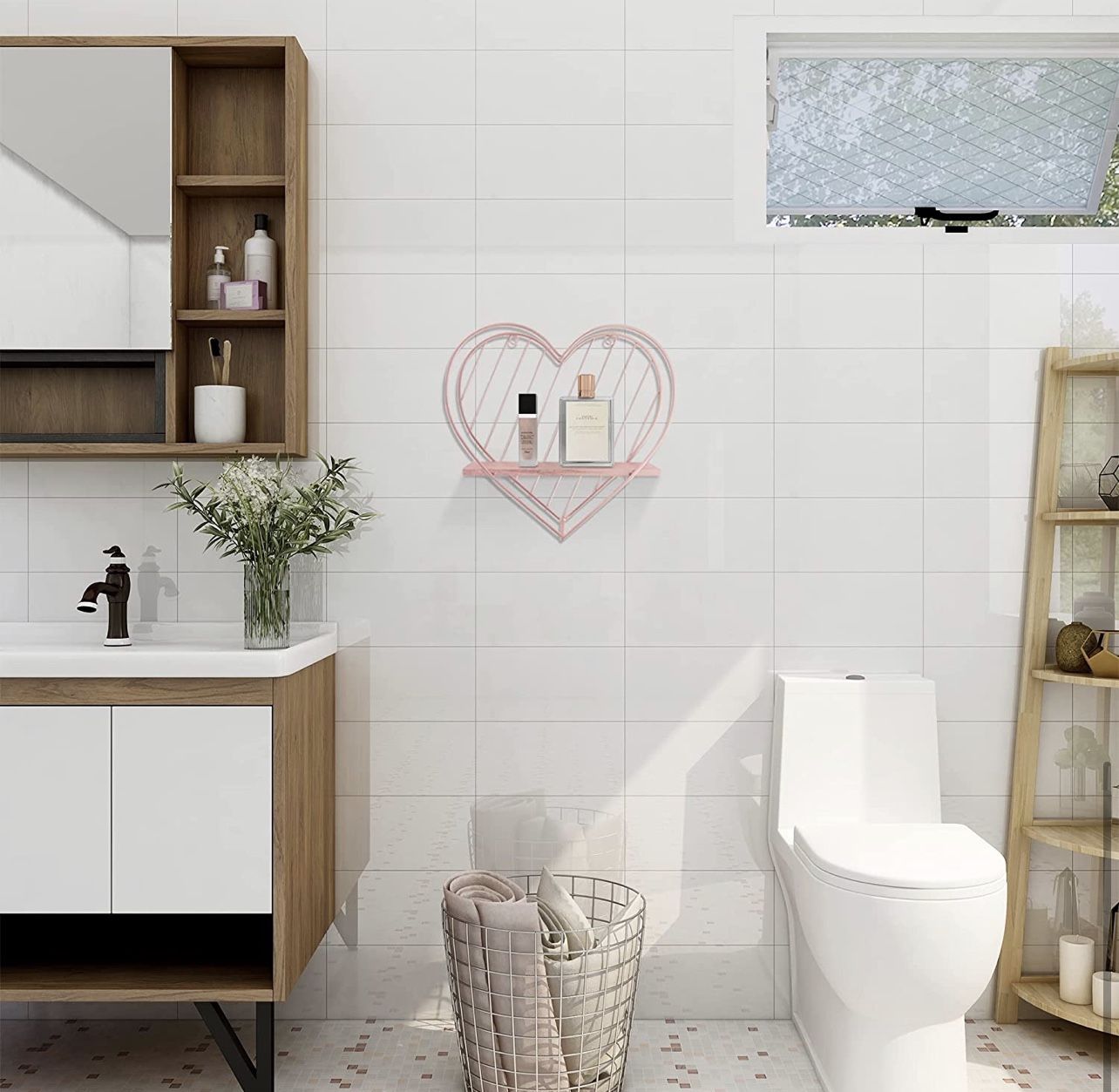 Rose Gold Floating Shelves Small Shelf Wall Mounted Metal Pink Heart Design Storage Romantic Love Shelf