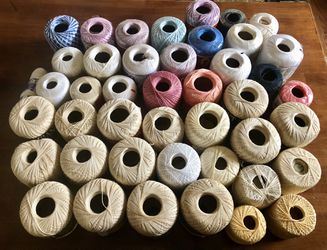 Lot of Assorted Crochet Thread, Full skeins and partial - 44 skeins total Thumbnail