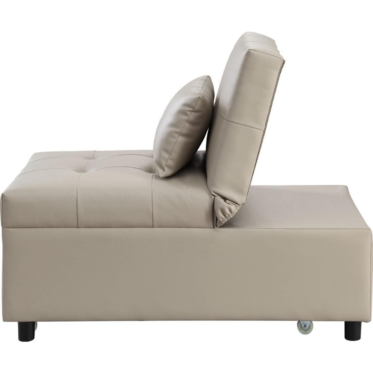 Sofa Bed with 1 Lumbar Pillow and Pull Out Sleeper, Beige, Saltoro Sherpi
