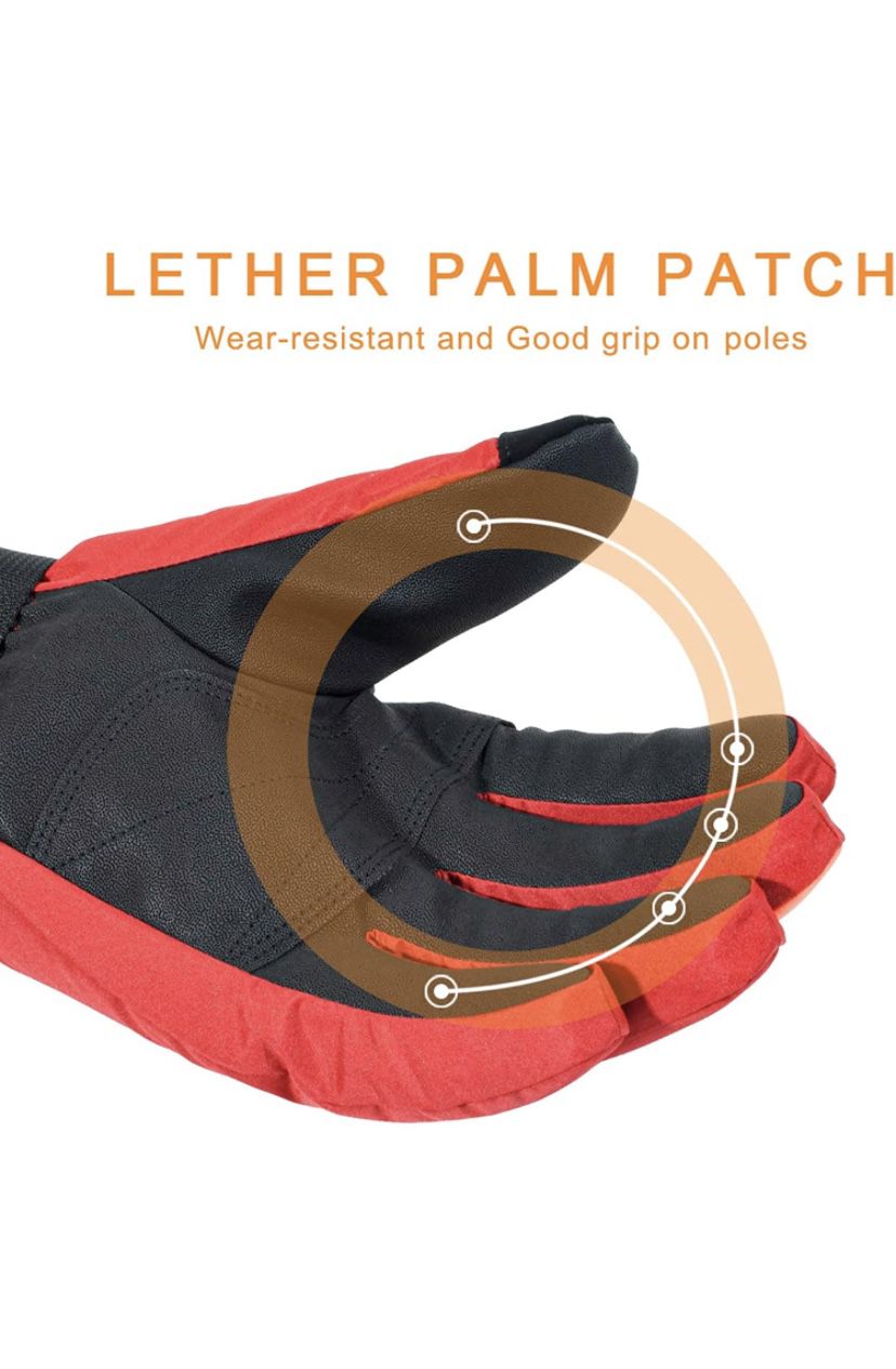 Ski Gloves, Waterproof & Windproof Winter Snowboard Gloves With Wrist Leashes, Nylon Shell, Thermal Insulation