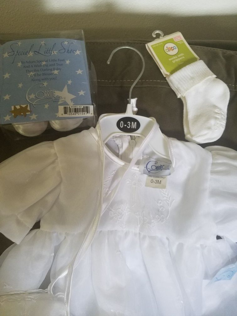 BRAND NEW CORRINE BRAND NB-3 MON & UP TO 6 MON. BAPTISMAL CHRISTENING BABY GIRL DRESS WITH TAGS STILL IN PLASTIC
