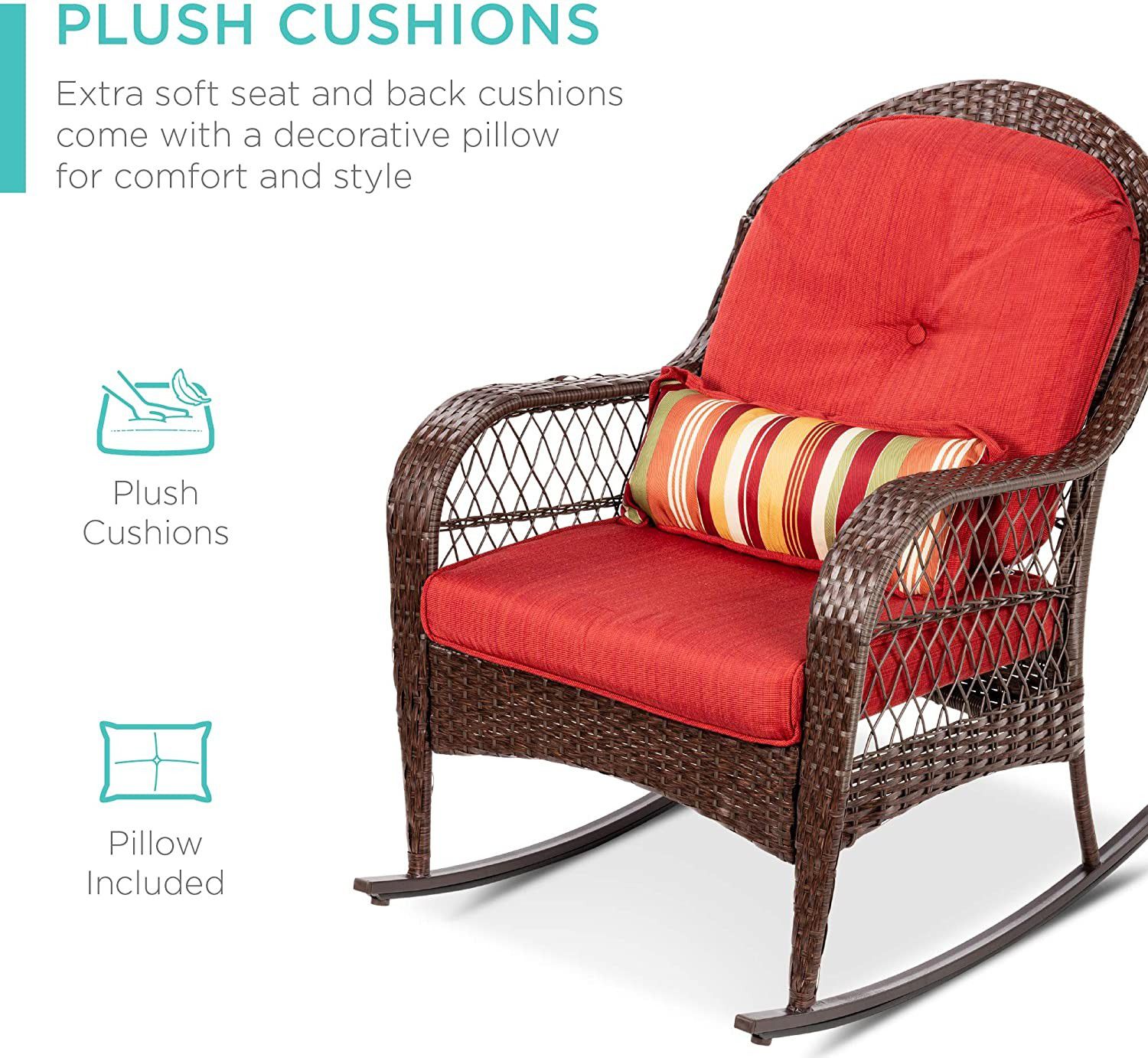 Red Rocking Chair with Steel Frame, Weather-Resistant Cushions