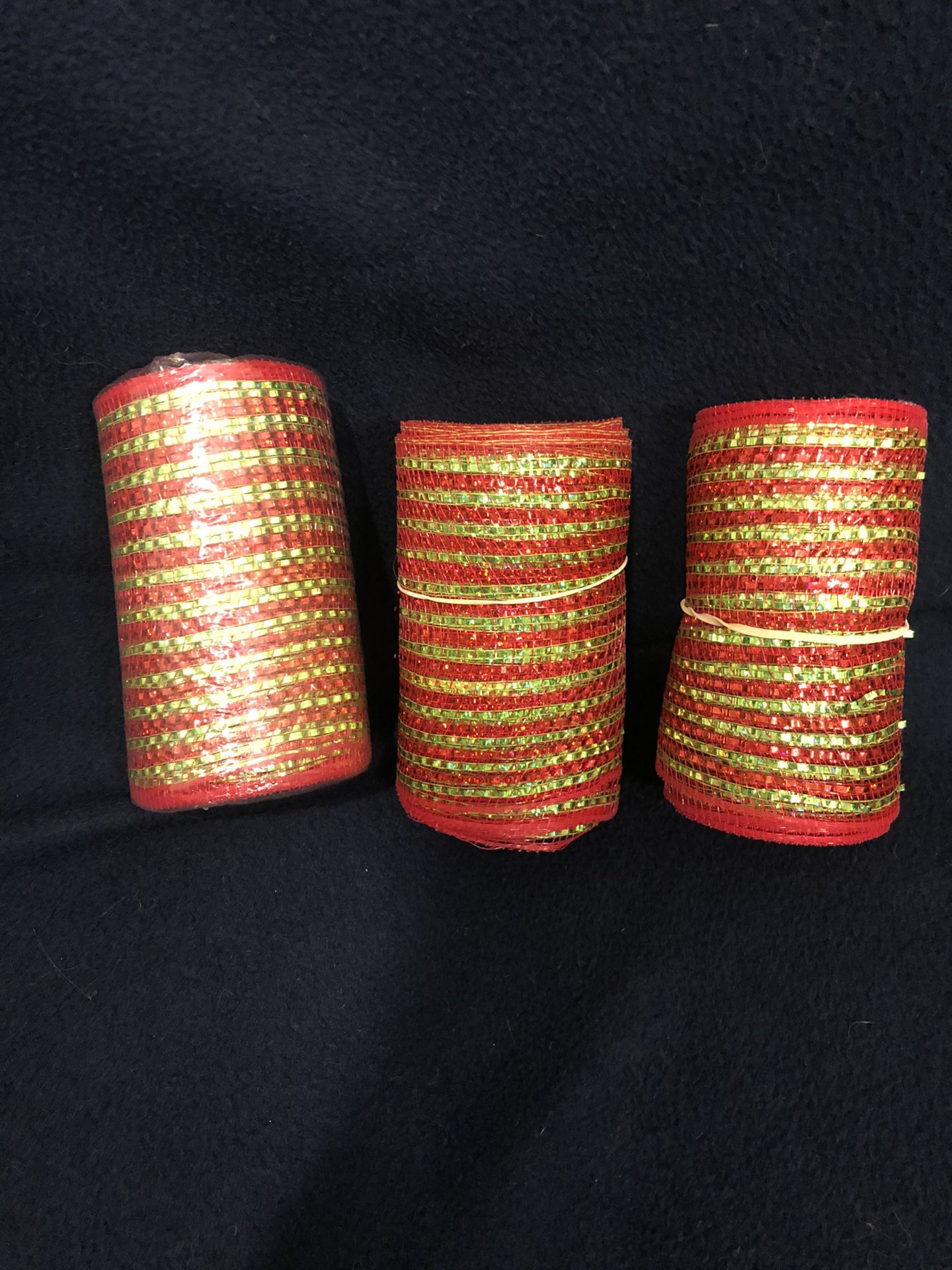 Red & Green Stripe Deco Mesh Ribbon - 3 Rolls