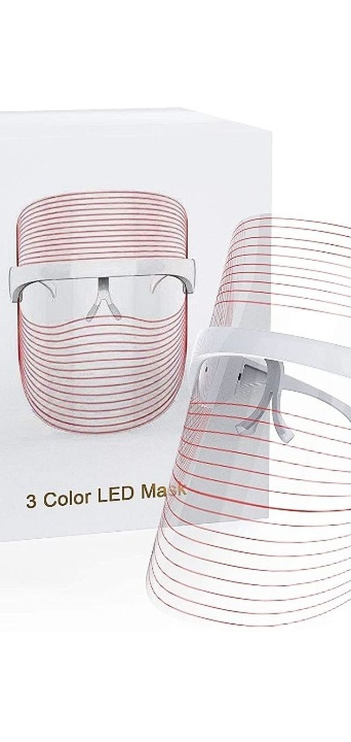 LED Face Mask Light Therapy, 3 Colors Light Therapy Facial Photon Beauty Device for Facial Rejuvenation, Wrinkles Reduction, Anti-Aging     