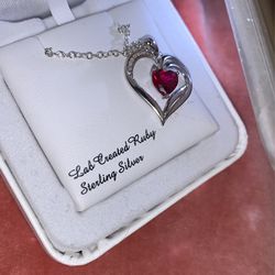 genuine ruby + sterling silver heart necklace. amazing christmas, birthday, valentine’s day, or proposal gift Thumbnail
