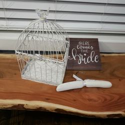 3 Items Padded Hanger, Here The Bride Sign, Decorative Bird Cage  Thumbnail