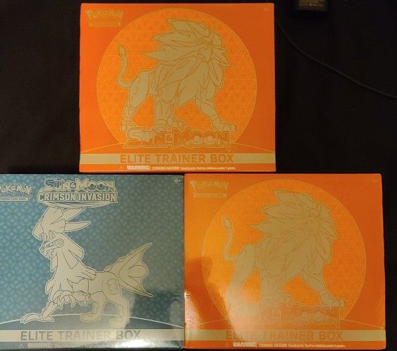 Factory Sealed Sun&Moon Elite Trainer Box Lot Of 3