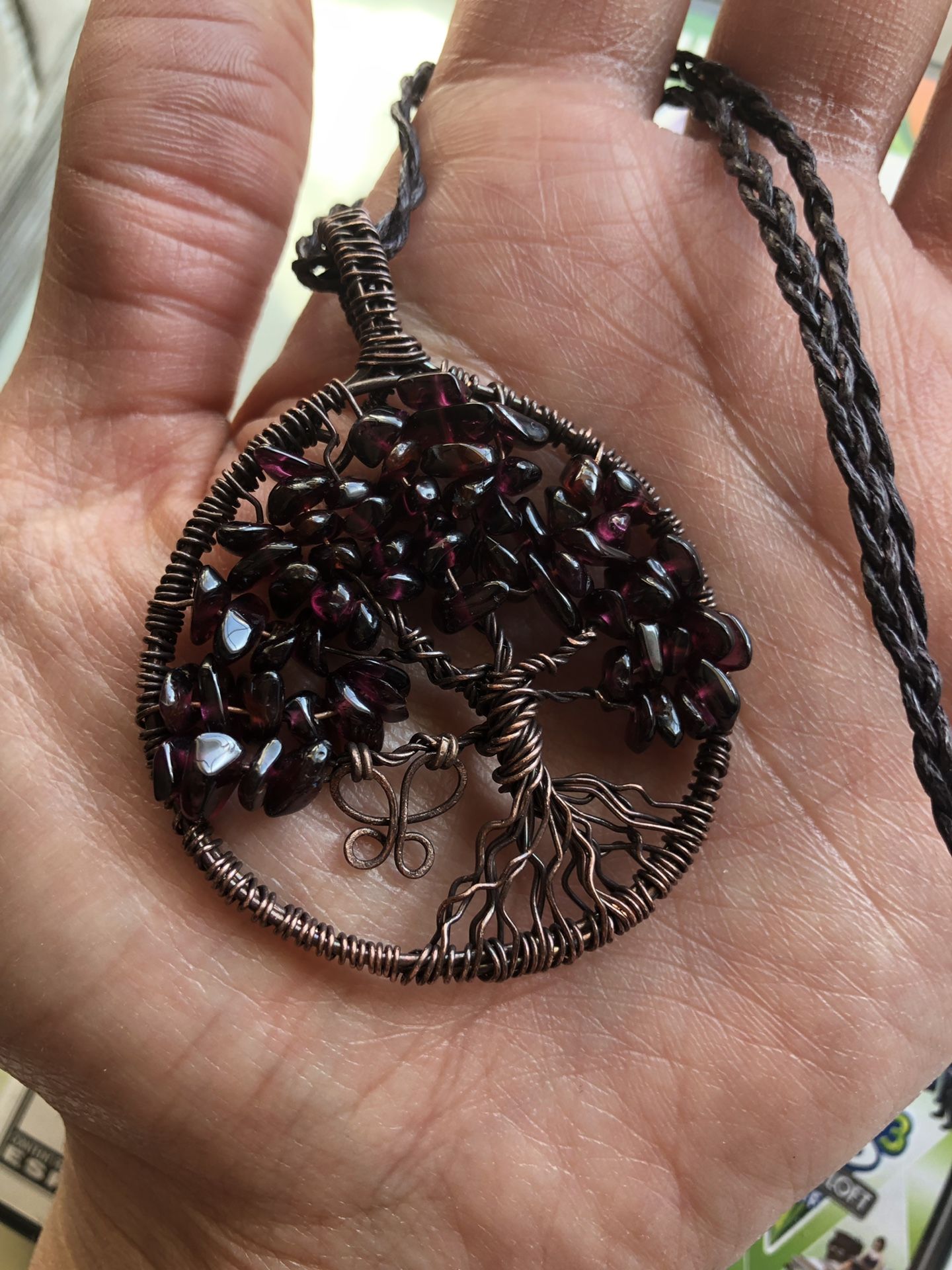 Wire wrapped garnet tree of life necklace