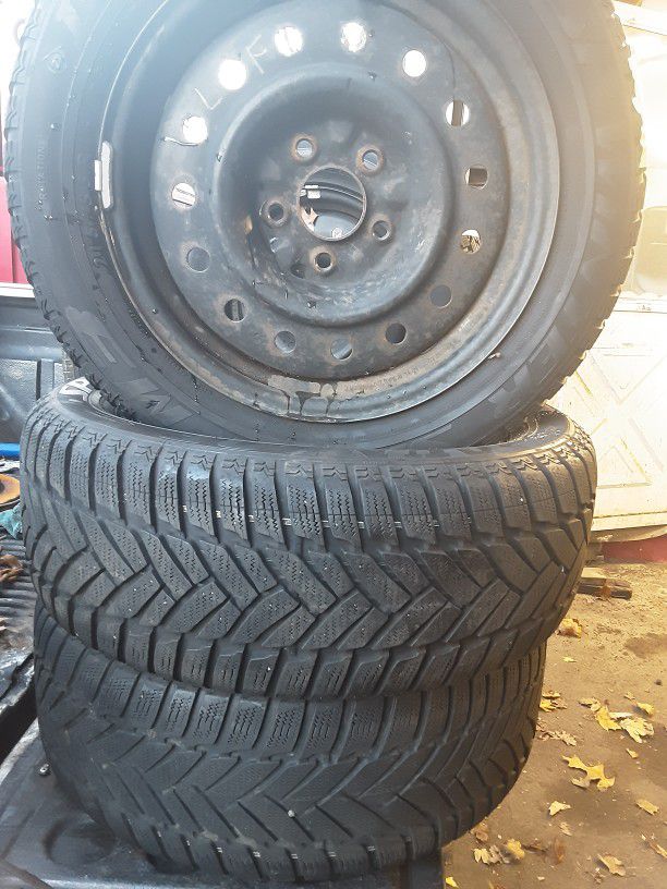 2 Snow Tires 215/55/16 On 5x114.3 Steel Wheels 