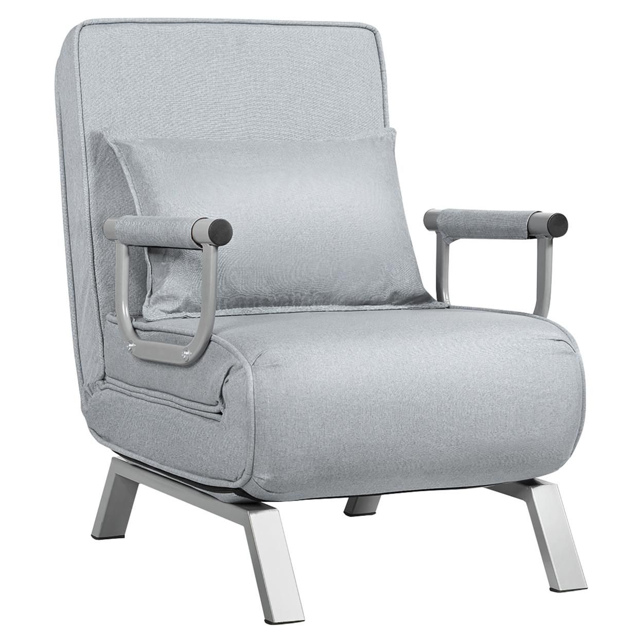 Costway Folding 5 Position Convertible Sleeper Bed Armchair Lounge w/ Pillow Light Gray\Coffee\Black