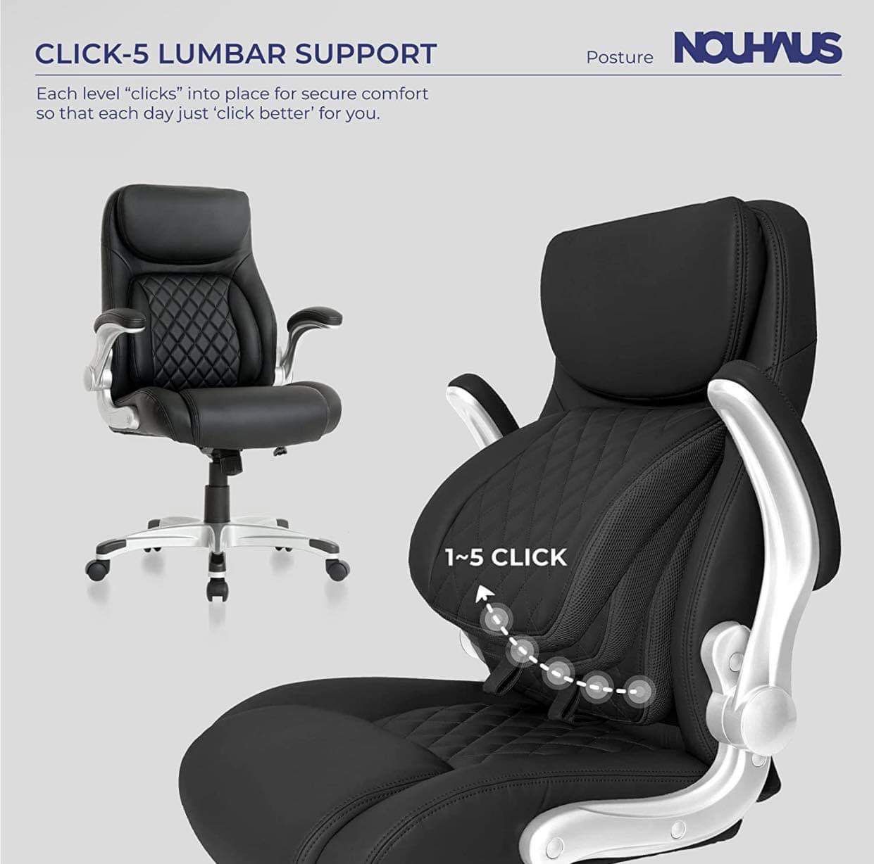 BRAND NEW🔥🔥🔥 NOUHAUS +Posture Ergonomic PU Leather Office Chair. Click5 Lumbar Support with FlipAdjust Armrests. Modern Executive Chair and Compute